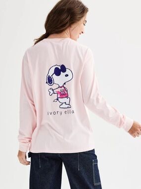 ivory ella Pink Snoopy Graphic Long Sleeve Tee